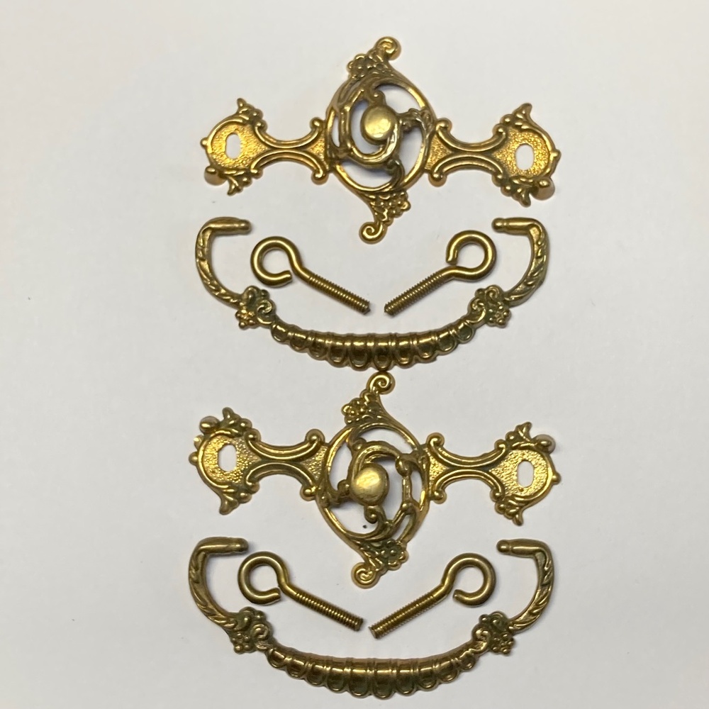 Set Of 2 Vintage Art Nouveau Brass Bail Style Drawer Pulls With Screws